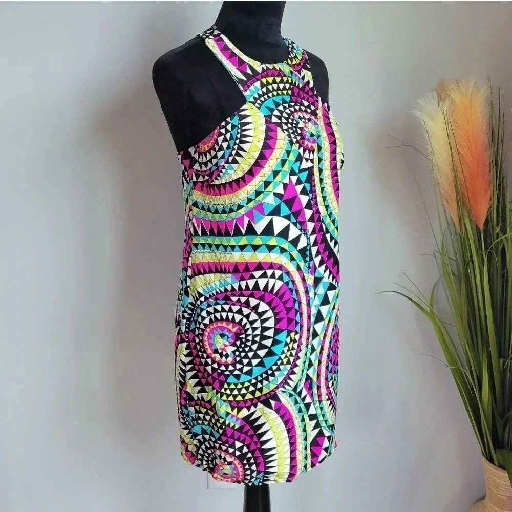 Alice & Trixie Jodi Silk Colorful Halter Neck Shift Sun Dress Size XS 2 Mod - Picture 4 of 9